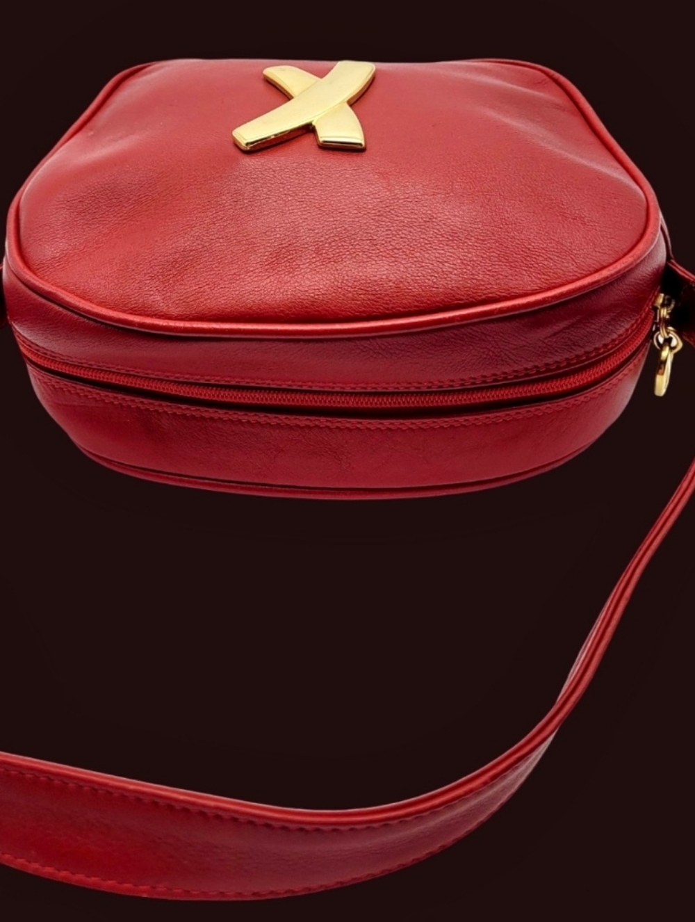 Vintage Paloma Picasso Red Leather Crossbody Bag With Gold Accent - Picture 2 of 4